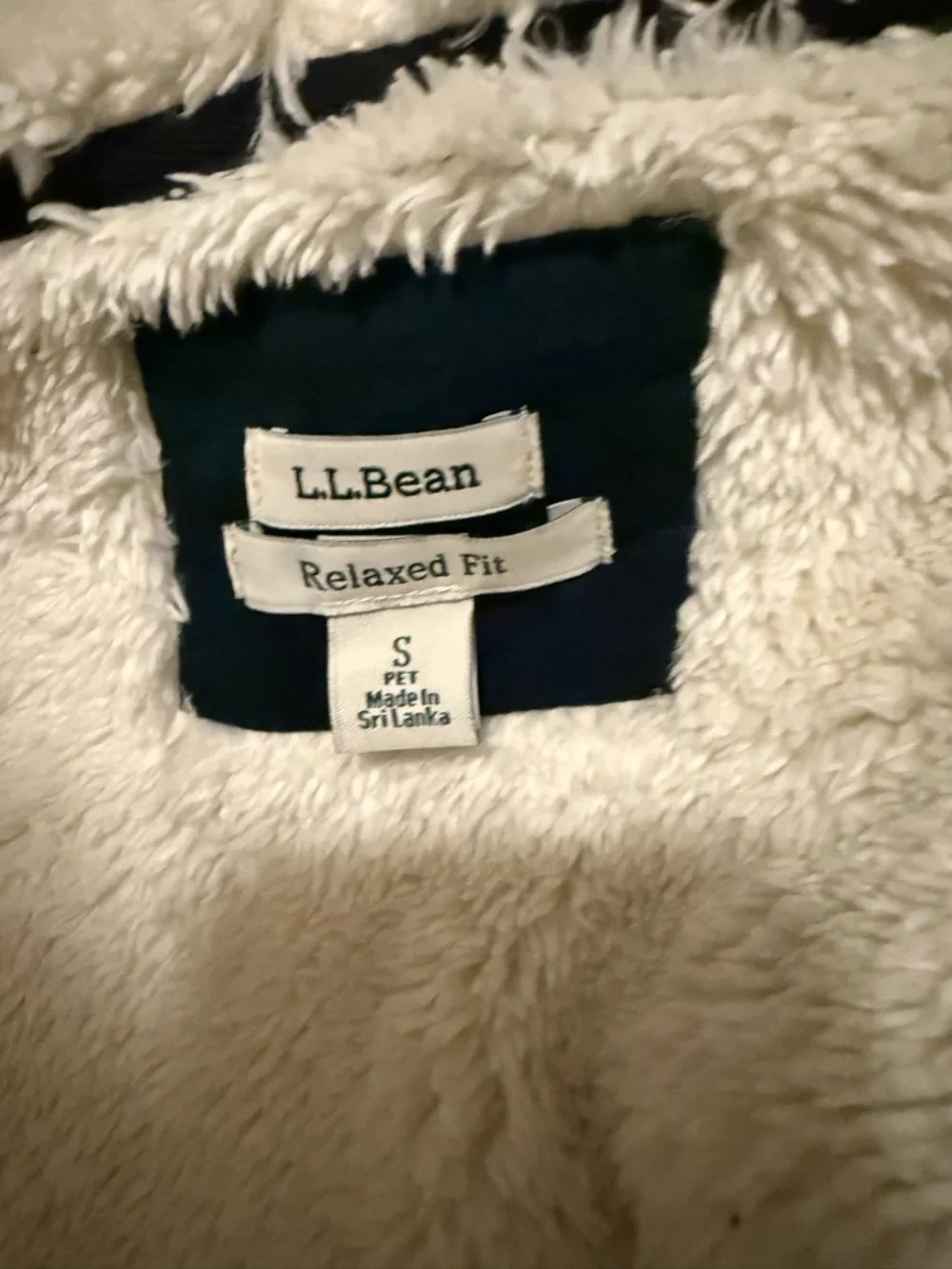 L.L. Bean Cream Sherpa-Lined Hoodie Plaid with Navy and Forest Green